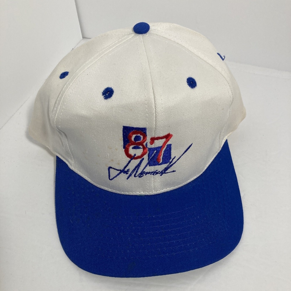 Vintage Joe Nemchek #87 Racing Snapback Truckers Hat White and Blue STAINS